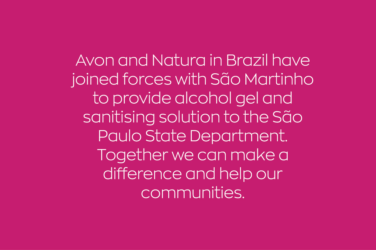 Avon and Natura in Brazil have partnered with Usina São Martinho to provide sanitising solution
